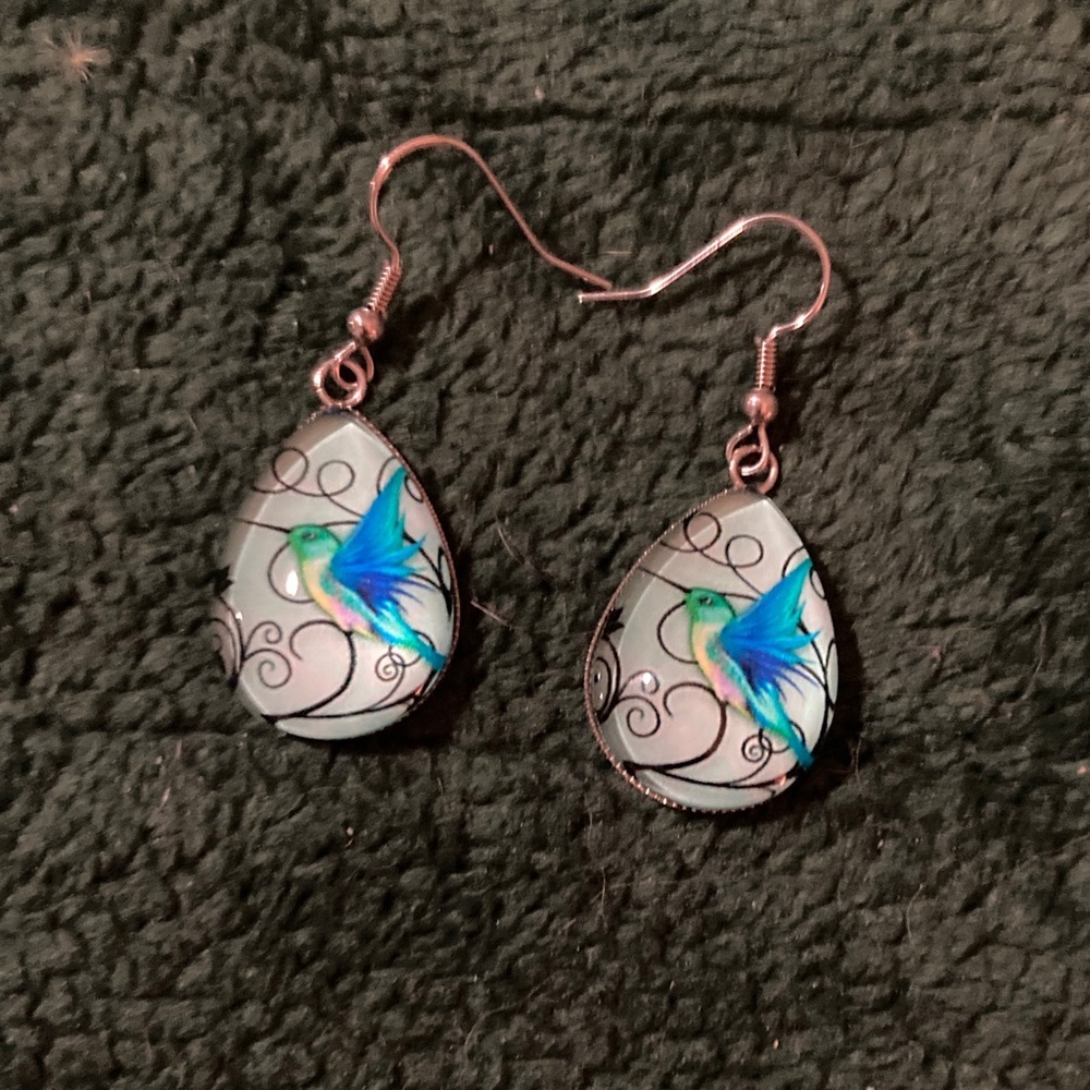 Blue Hummingbird Teardrop Earrings - Women Jewelry